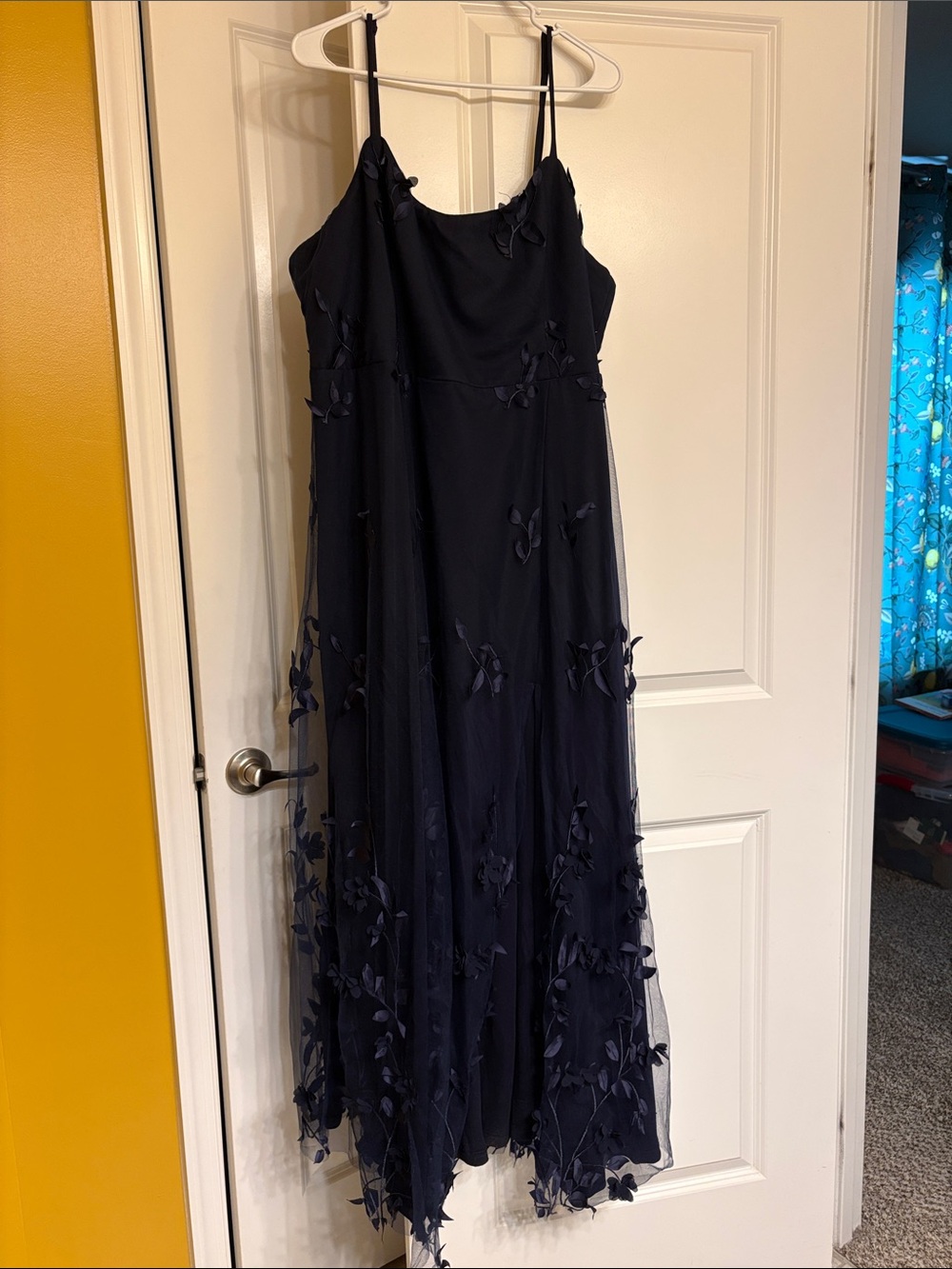 Lulu's Abundant Charm Navy Blue 3D Floral Appliqué Maxi Dress